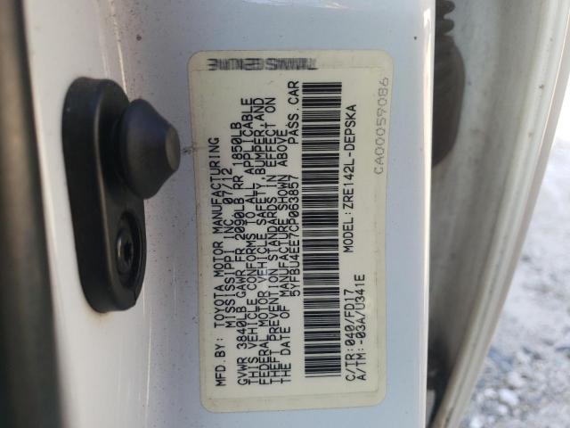 Zdjęcie 10 z aukcji – 2012 TOYOTA COROLLA BA z VIN 5YFBU4EE7CP063857