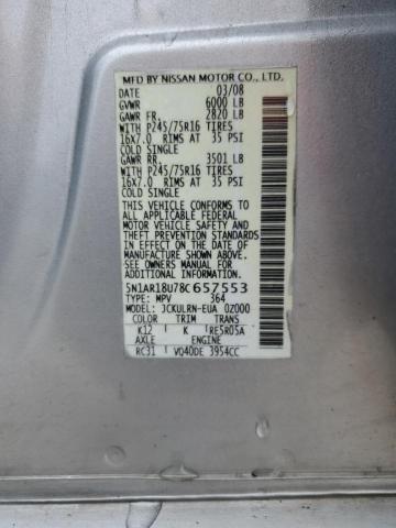 Photo 10 from auction – 2008 NISSAN PATHFINDER with VIN 5N1AR18U78C657553