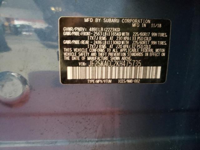 Photo 10 from auction – 2019 SUBARU FORESTER with VIN JF2SKACC2KH475735