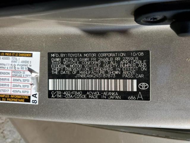 Photo 10 from auction – 2009 TOYOTA CAMRY BASE with VIN JTNBE46K293187873