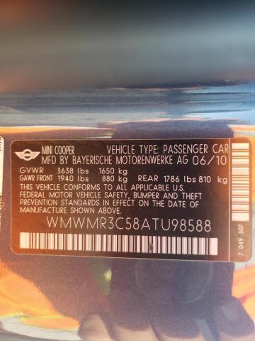 Photo 10 from auction – 2010 MINI COOPER with VIN WMWMR3C58ATU98588