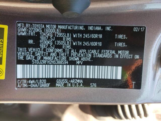 Photo 10 from auction – 2017 TOYOTA HIGHLANDER with VIN 5TDJZRFH2HS388594