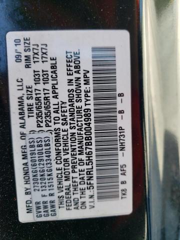 Photo 10 from auction – 2011 HONDA ODYSSEY EX with VIN 5FNRL5H67BB004989