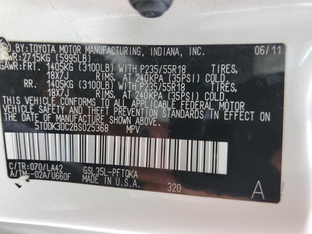 Photo 10 from auction – 2011 TOYOTA SIENNA XLE with VIN 5TDDK3DC2BS025368