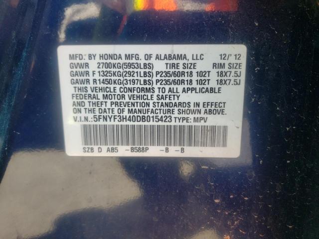 Photo 10 from auction – 2013 HONDA PILOT EX with VIN 5FNYF3H40DB015423