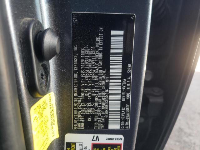 Photo 10 from auction – 2012 TOYOTA VENZA LE with VIN 4T3BK3BB0CU064316