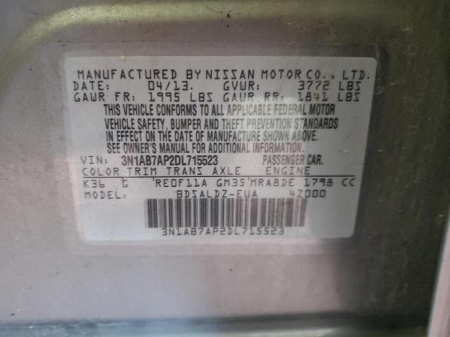 Photo 10 from auction – 2013 NISSAN SENTRA S with VIN 3N1AB7AP2DL715523