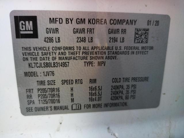 Photo 10 from auction – 2020 CHEVROLET TRAX 1LT with VIN KL7CJLSB0LB314957
