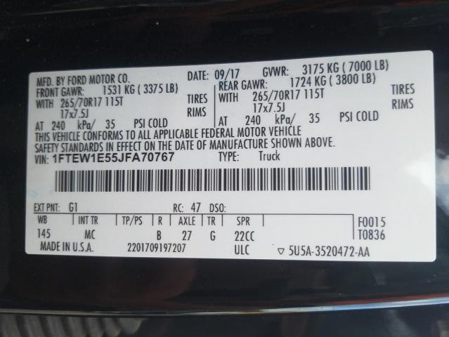 Photo 10 from auction – 2018 FORD F150 SUPER with VIN 1FTEW1E55JFA70767