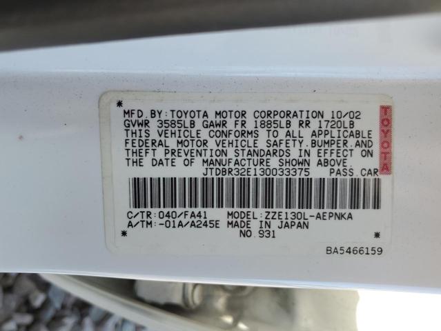 Photo 10 from auction – 2003 TOYOTA COROLLA CE with VIN JTDBR32E130033375