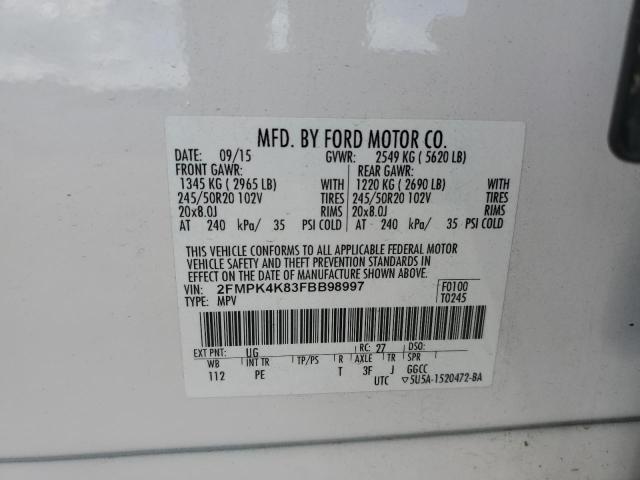 Photo 10 from auction – 2015 FORD EDGE TITAN with VIN 2FMPK4K83FBB98997