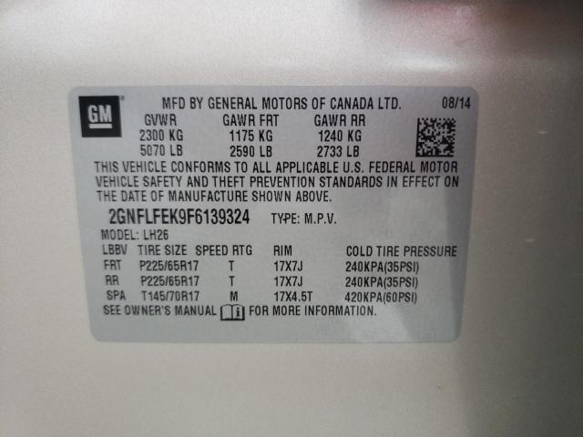 Photo 10 from auction – 2015 CHEVROLET EQUINOX LT with VIN 2GNFLFEK9F6139324