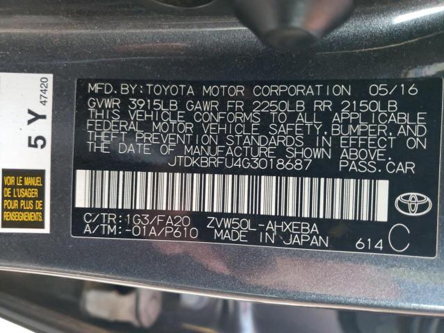 Photo 10 from auction – 2016 TOYOTA PRIUS with VIN JTDKBRFU4G3018687