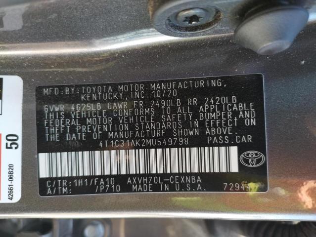 Photo 10 from auction – 2021 TOYOTA CAMRY LE with VIN 4T1C31AK2MU549798