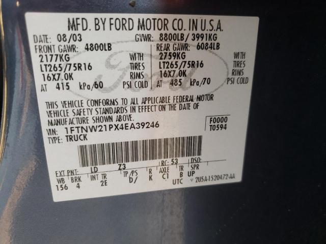 Photo 10 from auction – 2004 FORD F250 SUPER with VIN 1FTNW21PX4EA39246