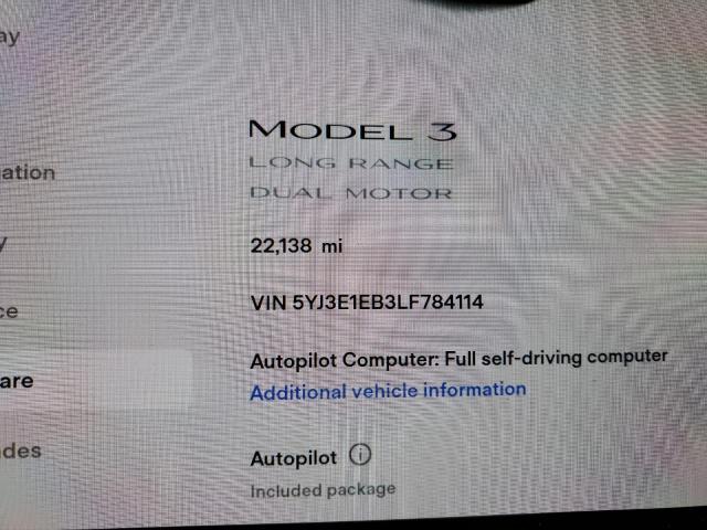 Photo 8 from auction – 2020 TESLA MODEL 3 with VIN 5YJ3E1EB3LF784114