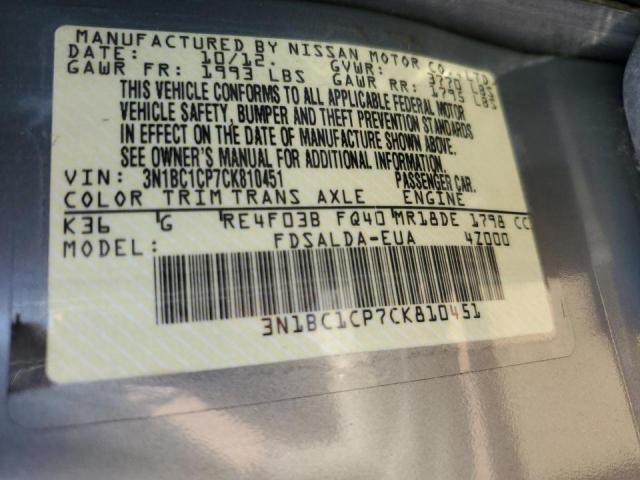 Photo 10 from auction – 2012 NISSAN VERSA S with VIN 3N1BC1CP7CK810451