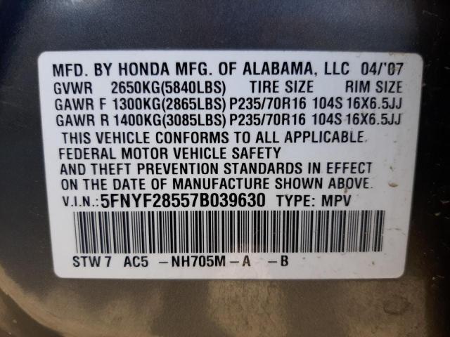 Photo 10 from auction – 2007 HONDA PILOT EXL with VIN 5FNYF28557B039630