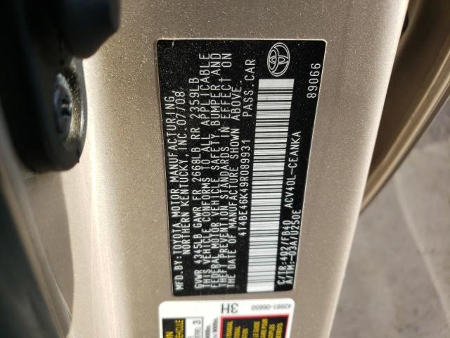 Photo 10 from auction – 2009 TOYOTA CAMRY BASE with VIN 4T4BE46K49R089931