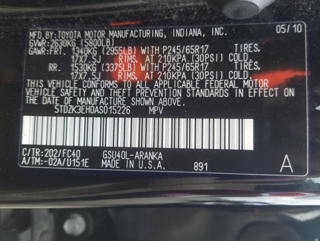Photo 10 from auction – 2010 TOYOTA HIGHLANDER with VIN 5TDZK3EH0AS015226