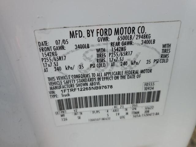 Photo 10 from auction – 2005 FORD F150 with VIN 1FTRF12265NB97678
