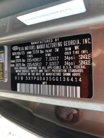 Photo 10 from auction – 2016 KIA SORENTO LX with VIN 5XYPGDA35GG136414
