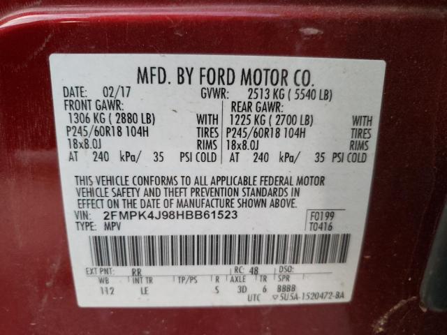 Photo 10 from auction – 2017 FORD EDGE SEL with VIN 2FMPK4J98HBB61523