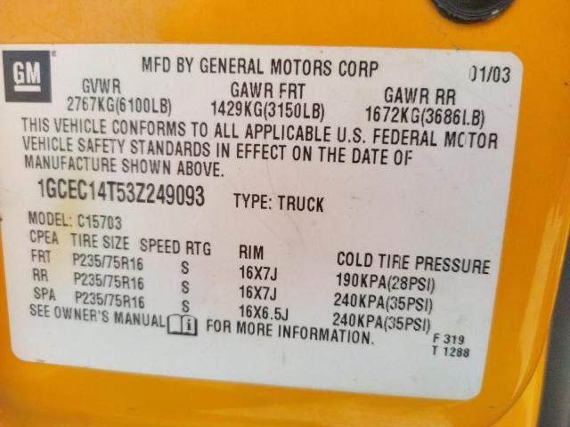 Photo 10 from auction – 2003 CHEVROLET SILVERADO with VIN 1GCEC14T53Z249093