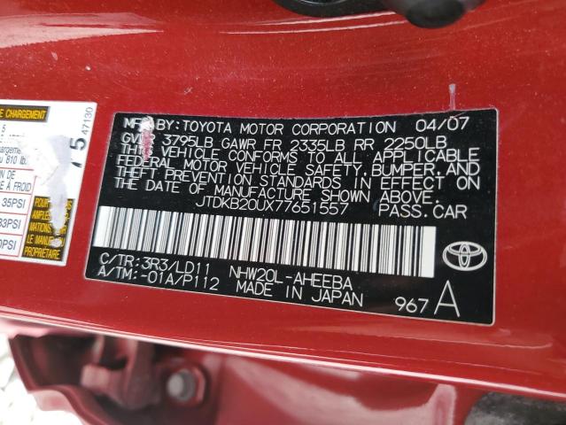 Photo 10 from auction – 2007 TOYOTA PRIUS with VIN JTDKB20UX77651557
