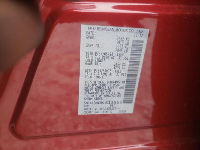 Photo 10 from auction – 2013 NISSAN PATHFINDER with VIN 5N1AR2MN5DC613565