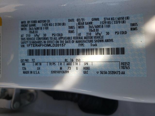 Photo 10 from auction – 2021 FORD RANGER XL with VIN 1FTER4FH3MLD20157