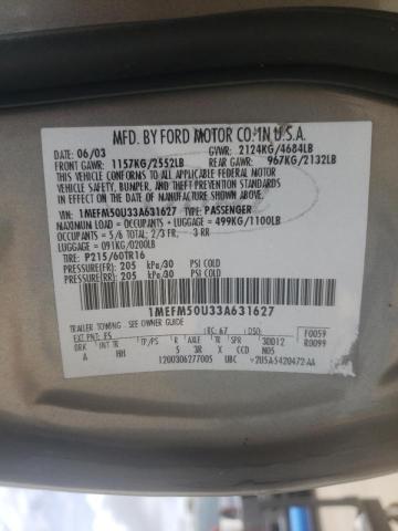 Photo 10 from auction – 2003 MERCURY SABLE GS with VIN 1MEFM50U33A631627