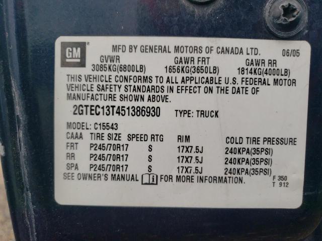 Photo 10 from auction – 2005 GMC NEW SIERRA with VIN 2GTEC13T451386930