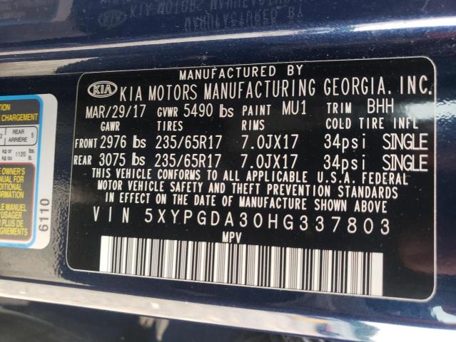 Photo 10 from auction – 2017 KIA SORENTO LX with VIN 5XYPGDA30HG337803
