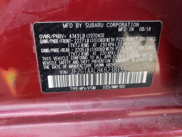 Photo 10 from auction – 2019 SUBARU CROSSTREK with VIN JF2GTAAC8K8238155
