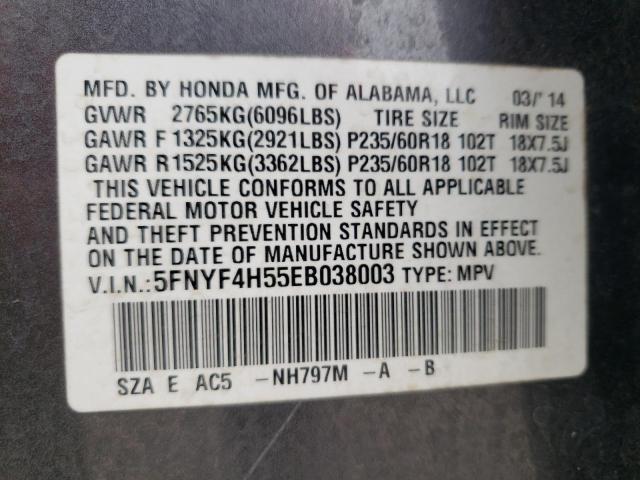 Photo 10 from auction – 2014 HONDA PILOT EXL with VIN 5FNYF4H55EB038003