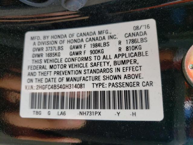 Photo 10 from auction – 2016 HONDA CIVIC LX with VIN 2HGFC4B54GH314081