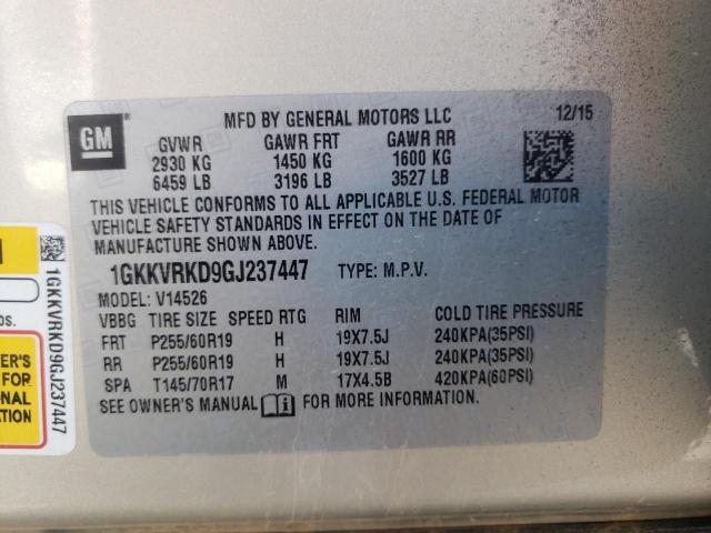Photo 10 from auction – 2016 GMC ACADIA SLT with VIN 1GKKVRKD9GJ237447