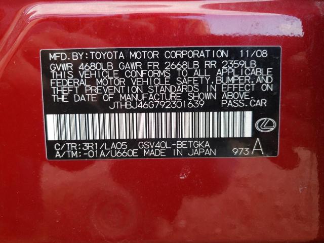 Photo 10 from auction – 2009 LEXUS ES 350 with VIN JTHBJ46G792301639