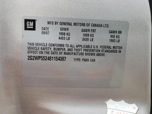 Photo 10 from auction – 2008 PONTIAC GRAND PRIX with VIN 2G2WP552481154387