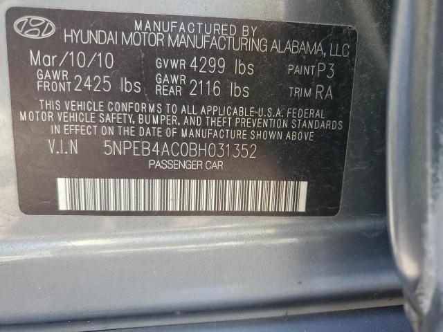 Photo 10 from auction – 2011 HYUNDAI SONATA GLS with VIN 5NPEB4AC0BH031352
