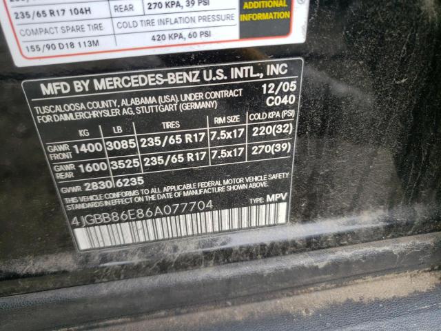 Photo 10 from auction – 2006 MERCEDES-BENZ ML 350 with VIN 4JGBB86E86A077704