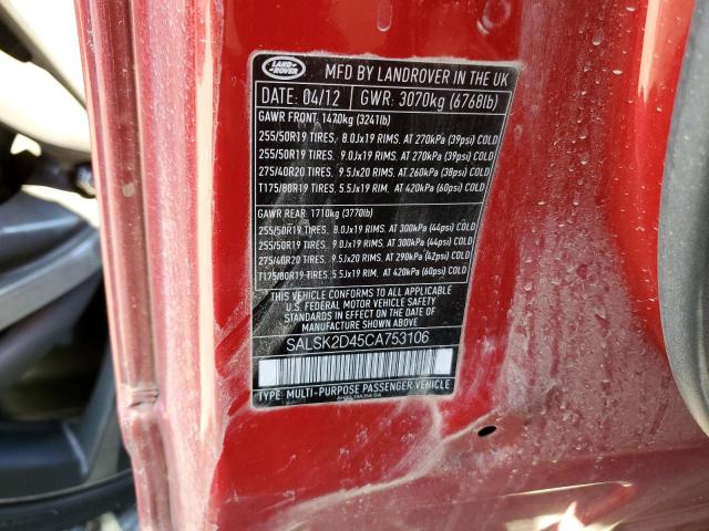 Photo 10 from auction – 2012 LAND ROVER RANGE ROVE with VIN SALSK2D45CA753106