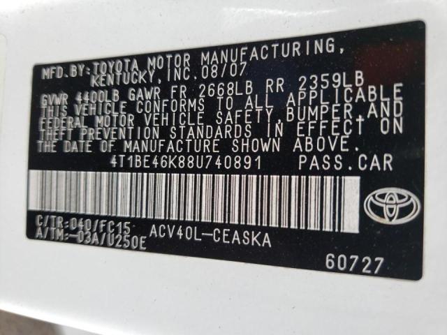 Photo 10 from auction – 2008 TOYOTA CAMRY CE with VIN 4T1BE46K88U740891