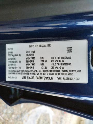 Photo 10 from auction – 2021 TESLA MODEL 3 with VIN 5YJ3E1EA2MF994356