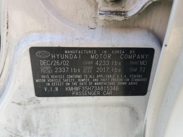 Photo 10 from auction – 2003 HYUNDAI SONATA GLS with VIN KMHWF35H73A815346