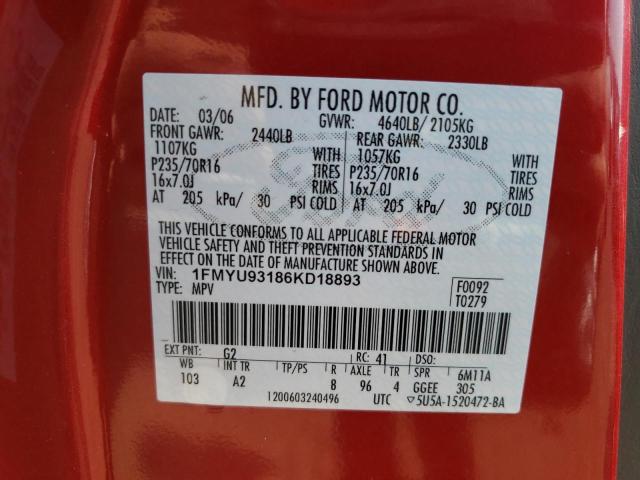 Photo 10 from auction – 2006 FORD ESCAPE XLT with VIN 1FMYU93186KD18893