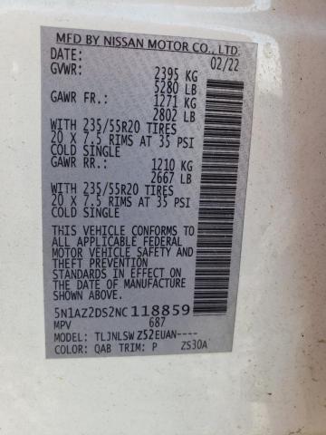 Photo 10 from auction – 2022 NISSAN MURANO PLA with VIN 5N1AZ2DS2NC118859