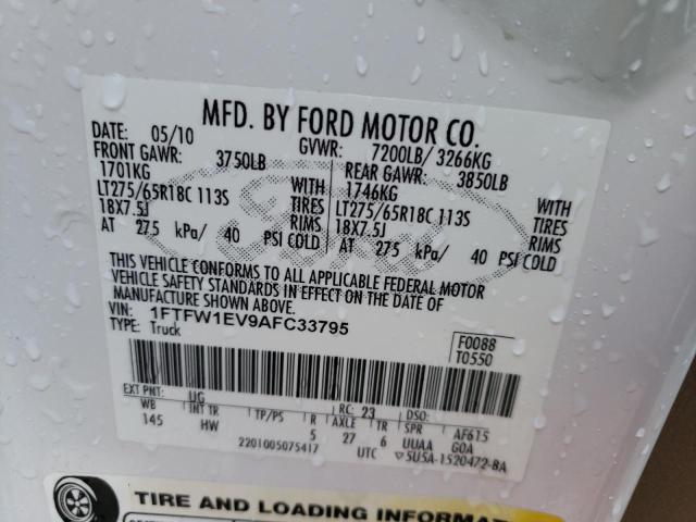 Photo 10 from auction – 2010 FORD F150 SUPER with VIN 1FTFW1EV9AFC33795