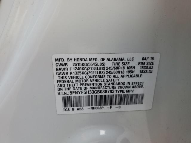 Photo 10 from auction – 2016 HONDA PILOT EX with VIN 5FNYF5H33GB038783
